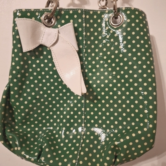 Roberta Gandolfi green/white patent leather polka dot bag silver chain strap - Picture 2 of 9